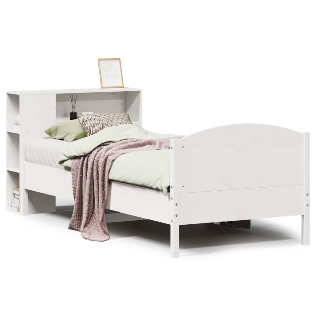 Bookcase Bed without Mattress White 75x190cm Small Single Solid Wood Pine