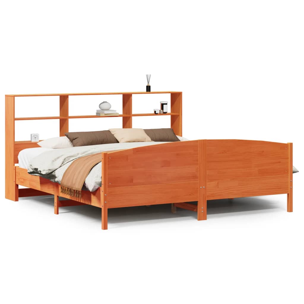 Bookcase Bed without Mattress Wax Brown 200x200cm Solid Wood Pine