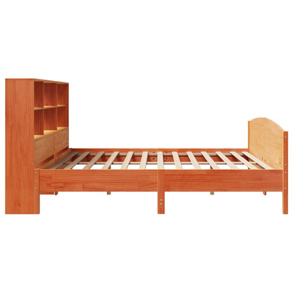 Bookcase Bed without Mattress Wax Brown 200x200cm Solid Wood Pine