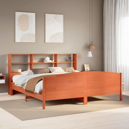 Bookcase Bed without Mattress Wax Brown 200x200cm Solid Wood Pine