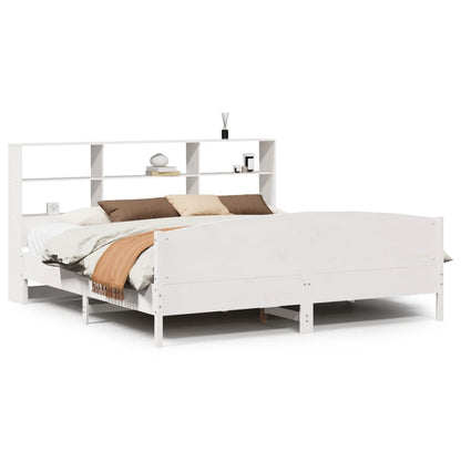 Bookcase Bed without Mattress White 180x200 cm Super King Solid Wood Pine