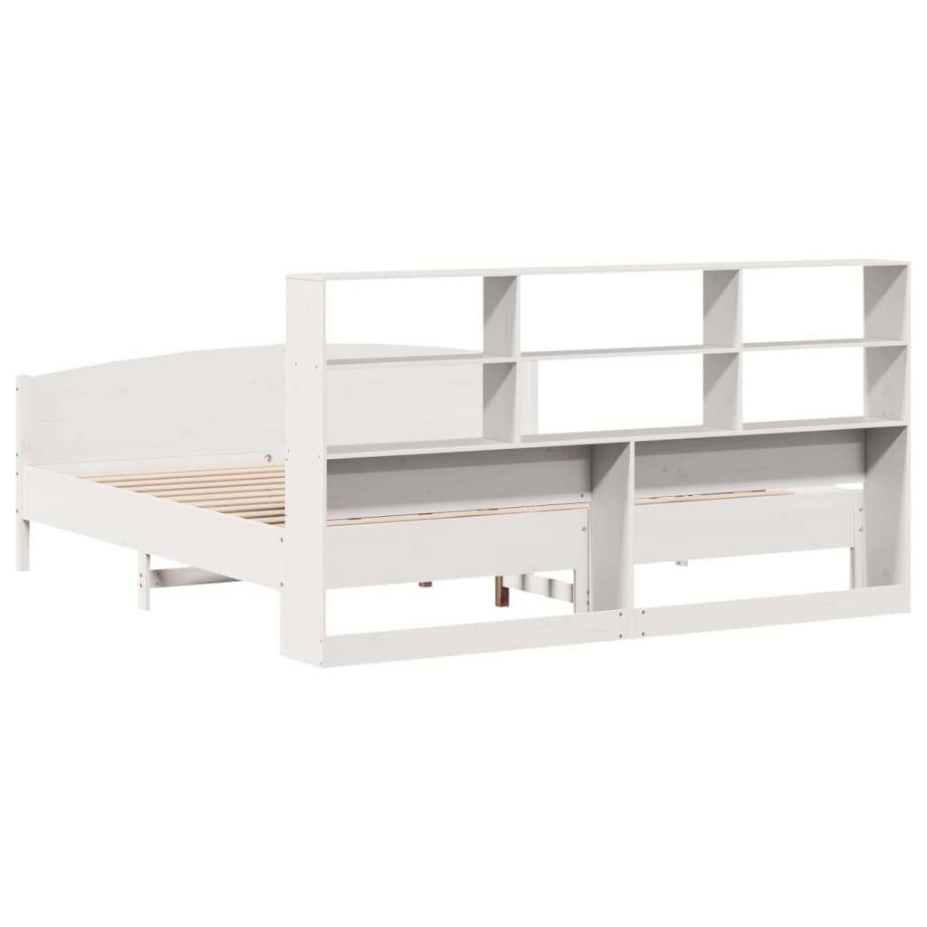 Bookcase Bed without Mattress White 180x200 cm Super King Solid Wood Pine