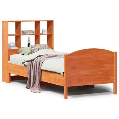 Bookcase Bed without Mattress Wax Brown 90x200cm Solid Wood Pine