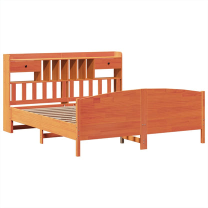Bookcase Bed without Mattress Wax Brown 200x200cm Solid Wood Pine