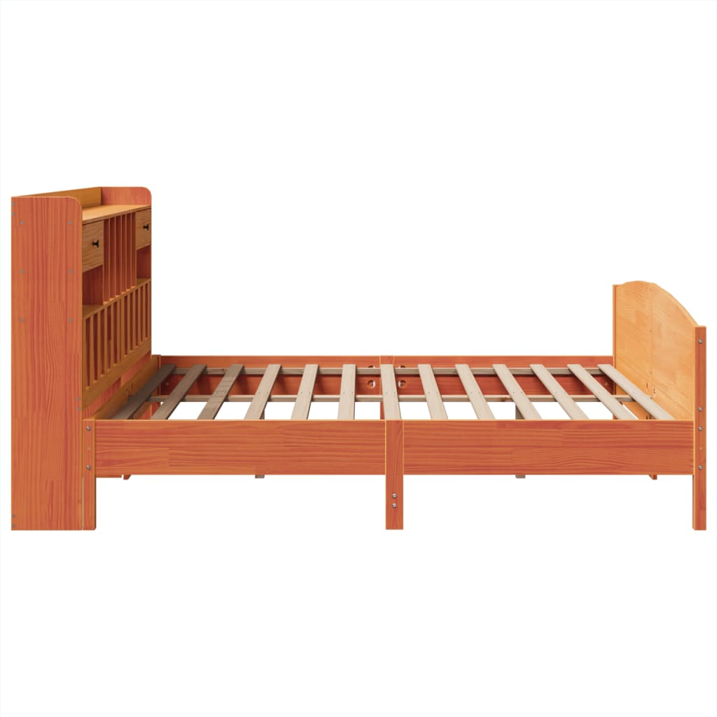 Bookcase Bed without Mattress Wax Brown 200x200cm Solid Wood Pine