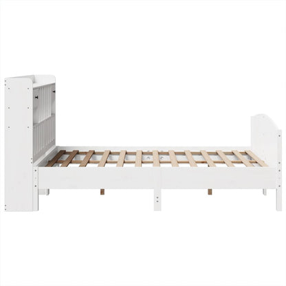 Bookcase Bed without Mattress White 150x200 cm King Size Solid Wood Pine