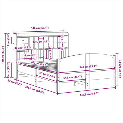 Bookcase Bed without Mattress White 140x200cm Solid Wood Pine