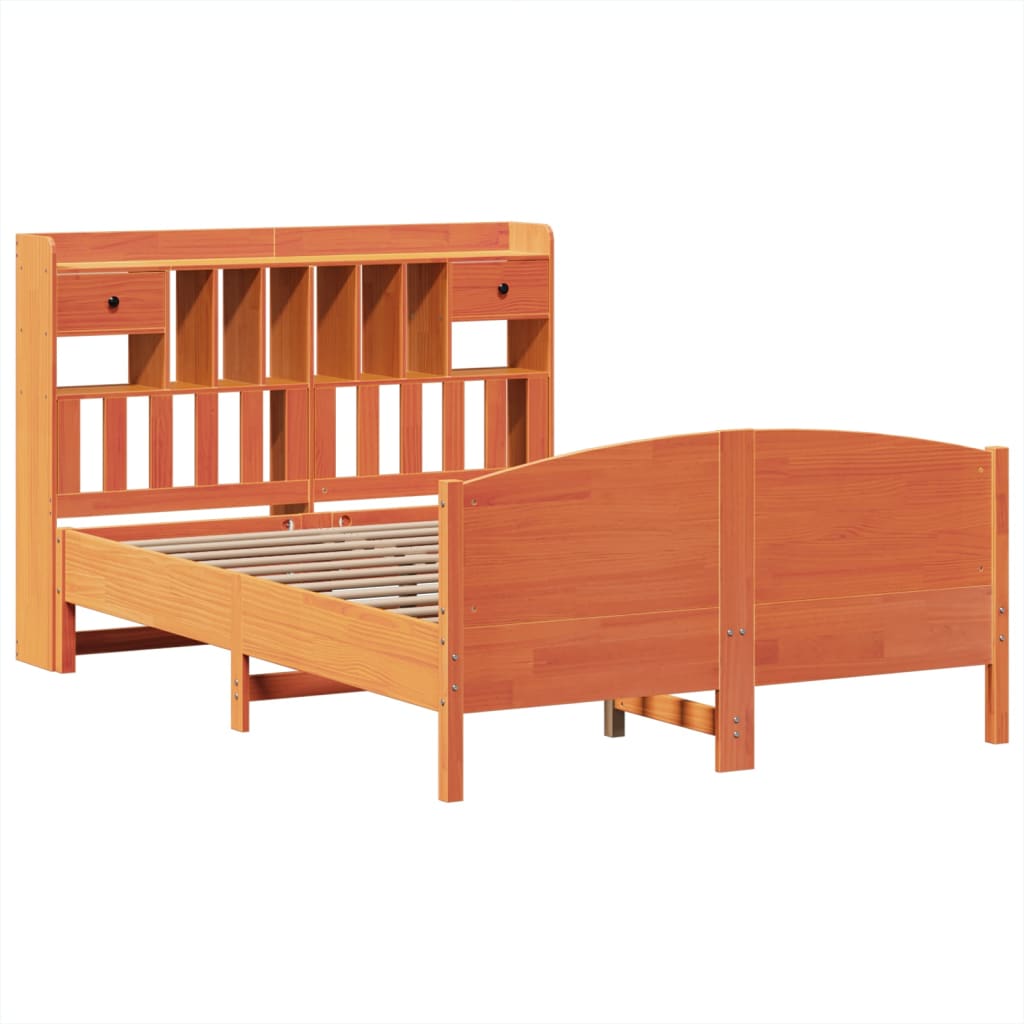 Bookcase Bed without Mattress Wax Brown 140x190cm Solid Wood Pine