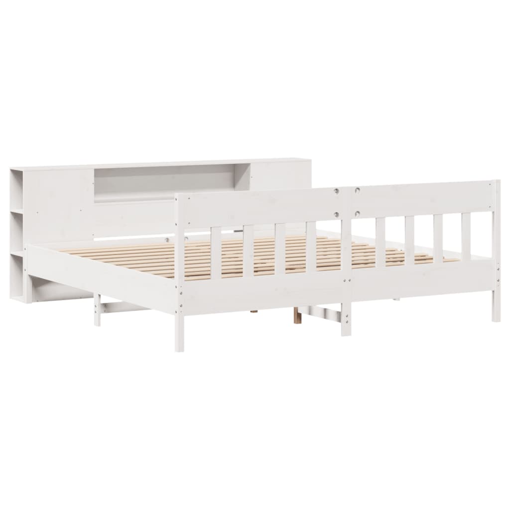Bookcase Bed without Mattress White 200x200cm Solid Wood Pine
