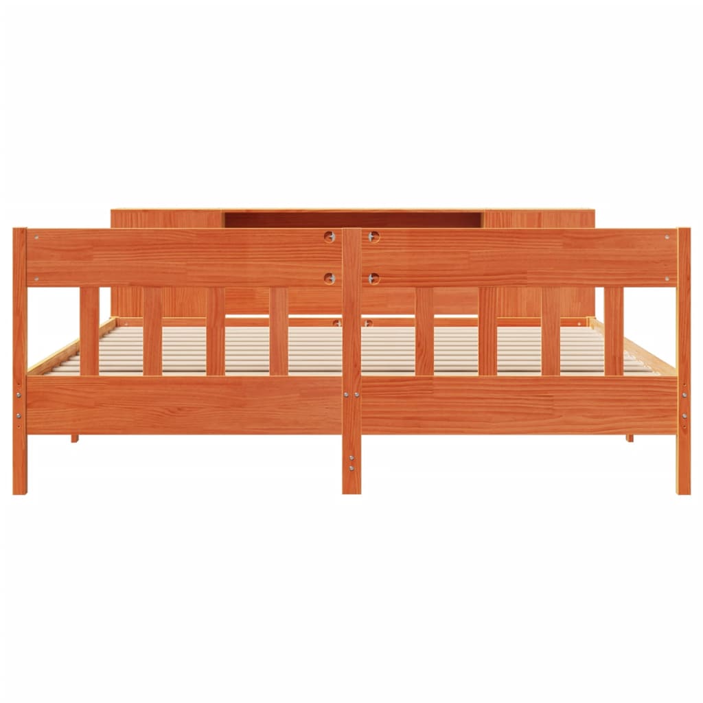 Bookcase Bed without Mattress Wax Brown 200x200cm Solid Wood Pine