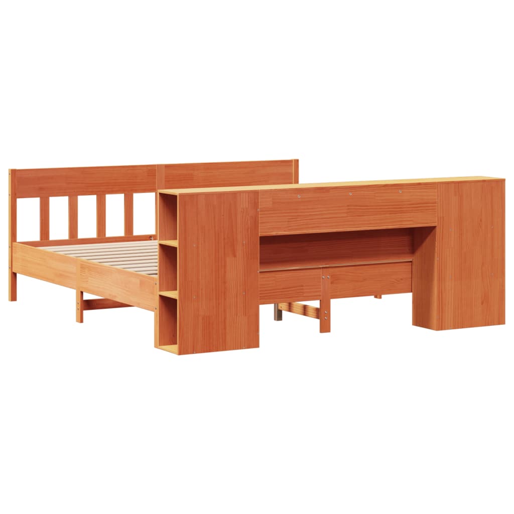 Bookcase Bed without Mattress Wax Brown 200x200cm Solid Wood Pine