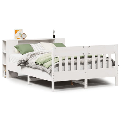 Bookcase Bed without Mattress White 150x200 cm King Size Solid Wood Pine