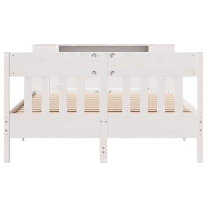 Bookcase Bed without Mattress White 150x200 cm King Size Solid Wood Pine