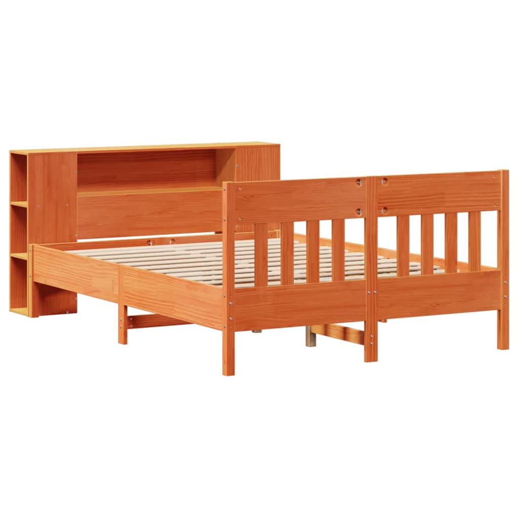 Bookcase Bed without Mattress Wax Brown 140x200cm Solid Wood Pine