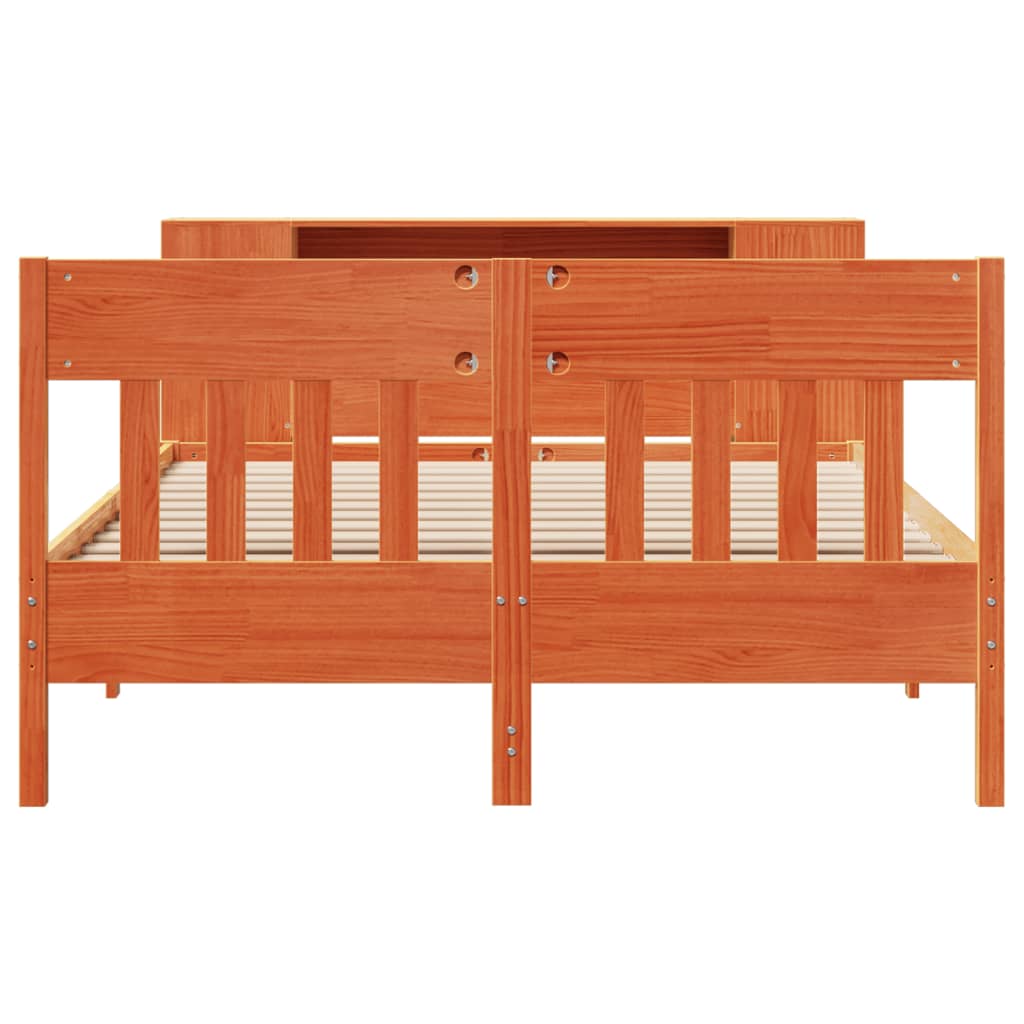 Bookcase Bed without Mattress Wax Brown 140x200cm Solid Wood Pine