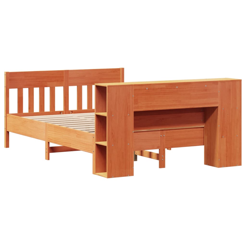 Bookcase Bed without Mattress Wax Brown 140x190cm Solid Wood Pine