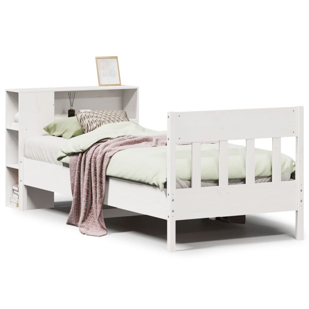 Bookcase Bed without Mattress White 75x190 cm Small Single Solid Wood Pine