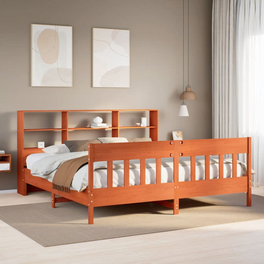 Bed Frame without Mattress Wax Brown 200x200 cm Solid Wood Pine