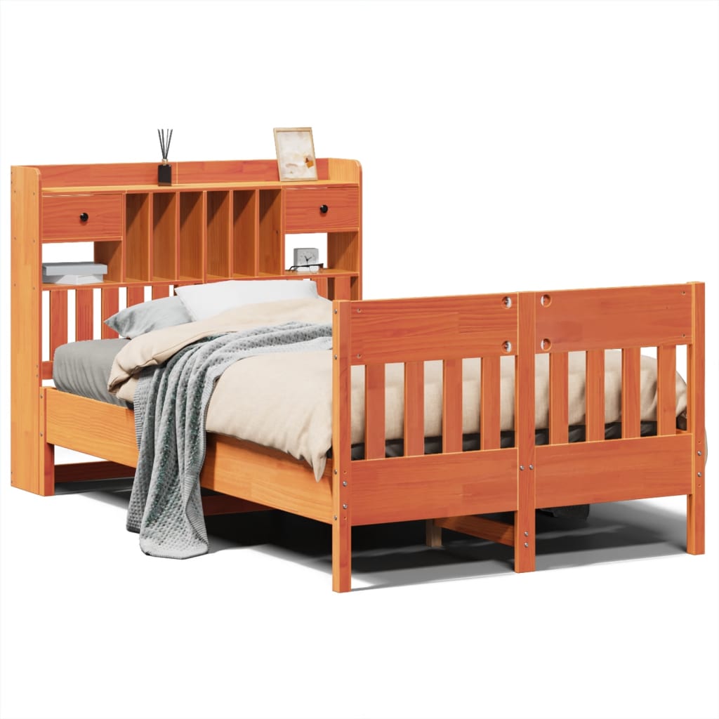 Bed Frame without Mattress Wax Brown 135x190 cm Solid Wood Pine