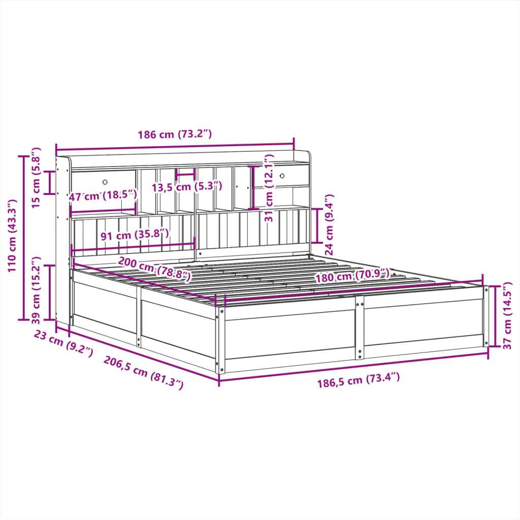 Bed Frame without Mattress 180x200 cm Super King Solid Wood Pine