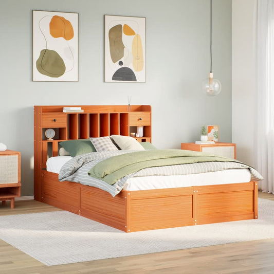 Bed Frame without Mattress Wax Brown 140x190 cm Solid Wood Pine