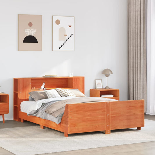 Bed Frame without Mattress Wax Brown 140x190 cm Solid Wood Pine