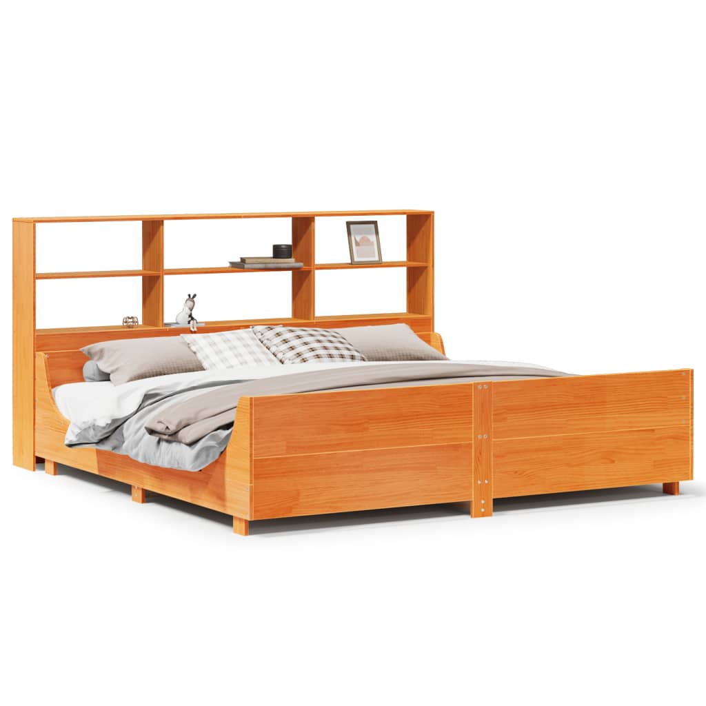 Bookcase Bed without Mattress Wax Brown 200x200 cm Solid Wood