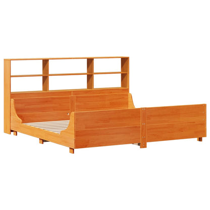 Bookcase Bed without Mattress Wax Brown 200x200 cm Solid Wood