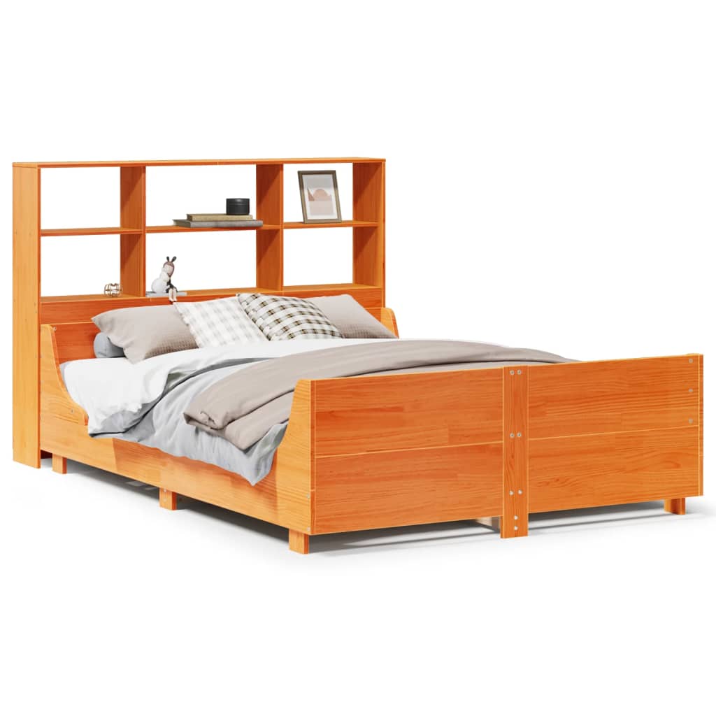 Bookcase Bed without Mattress Wax Brown 140x200 cm Solid Wood