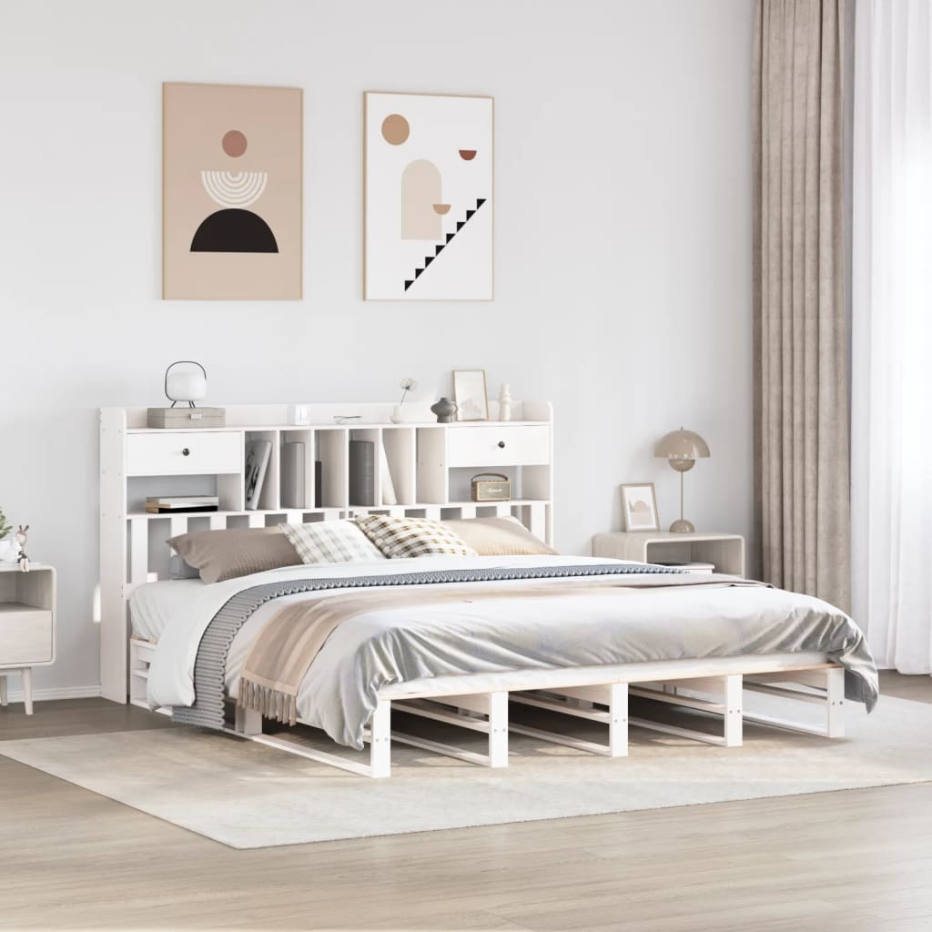 Bookcase Bed without Mattress White 180x200 cm Super King Solid Wood Pine