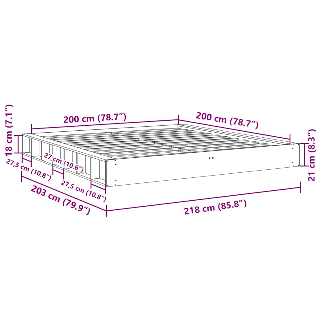 Bed Frame without Mattress 200x200 cm Solid Wood Oak