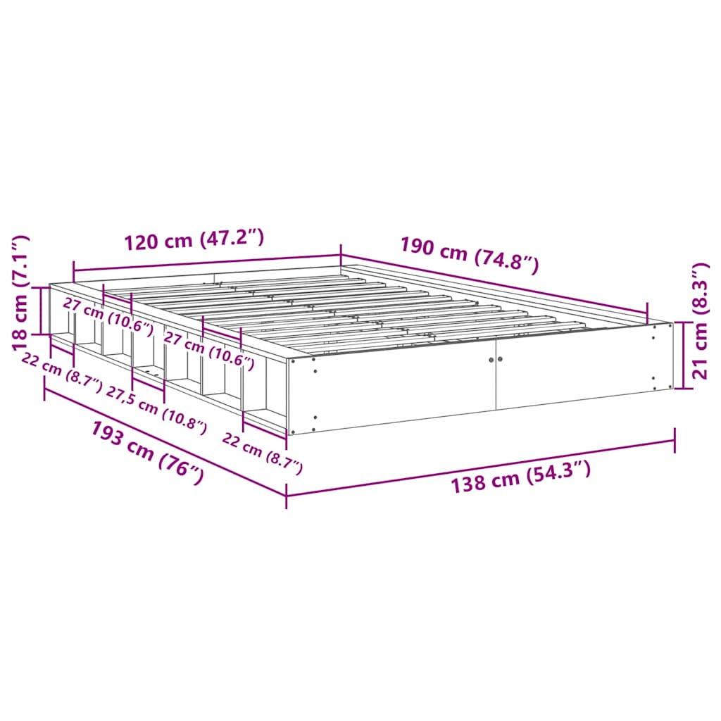 Bed Frame without Mattress 120x190 cm Solid Wood Oak