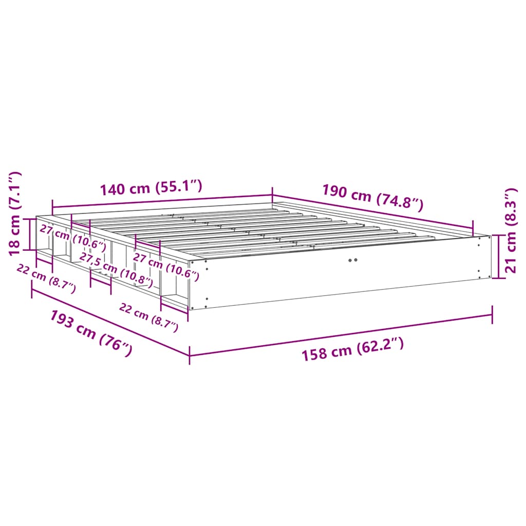 Bed Frame without Mattress 140x190 cm Solid Wood Oak