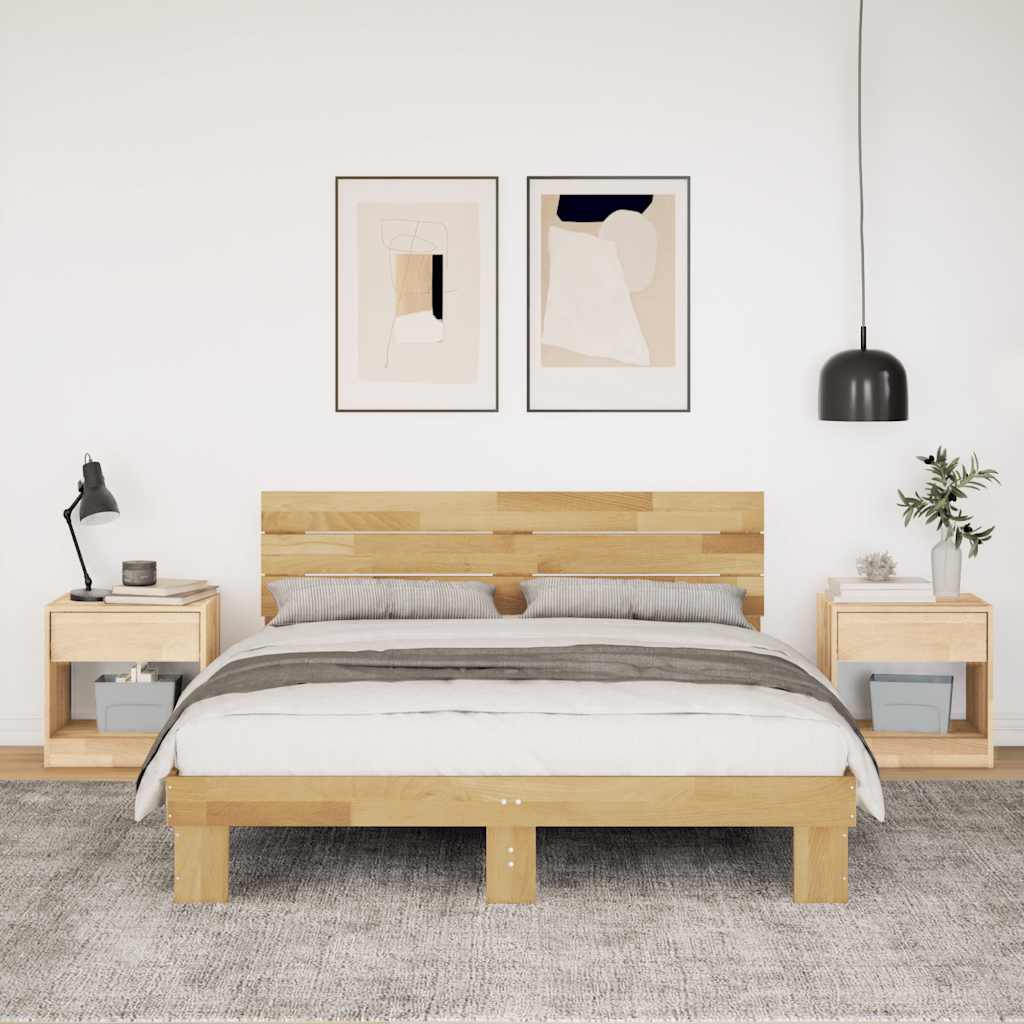 Bed Frame with Headboard without Mattress 140x190 cm Solid Wood Oak
