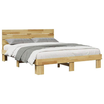 Bed Frame with Headboard without Mattress 140x190 cm Solid Wood Oak