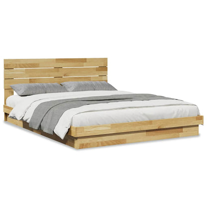 Bed Frame with Headboard without Mattress 140x200 cm Solid Wood Oak