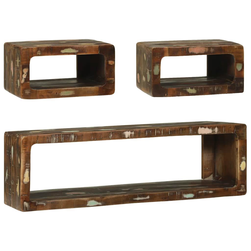 TV Cabinet Set with Shelf 3 pcs Multicolour Solid Reclaim wood