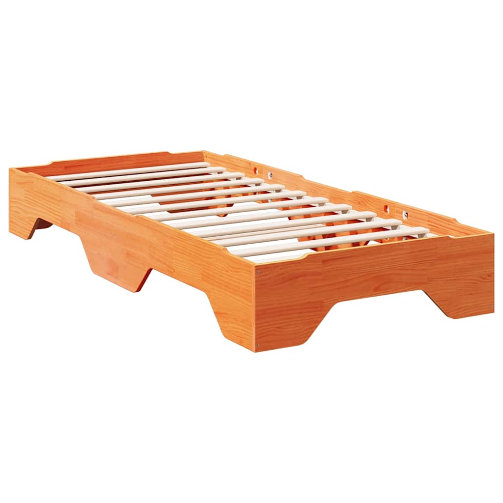 Bed Frame No Mattress Stackable Wax Brown 100x200 cm Solid Wood