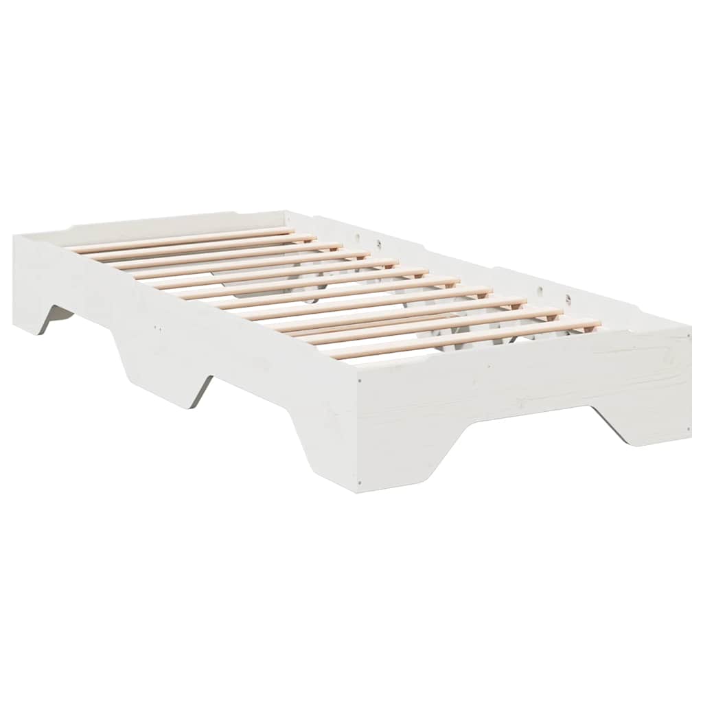 Bed Frame No Mattress Stackable White 90x200 cm Solid Wood