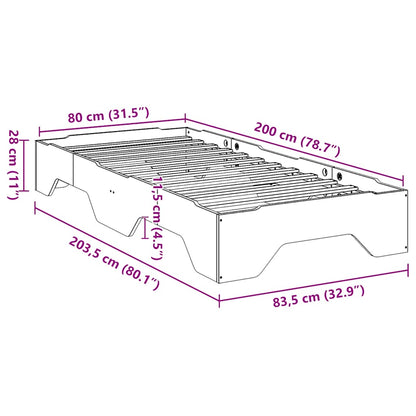 Bed Frame No Mattress Stackable White 80x200 cm Solid Wood