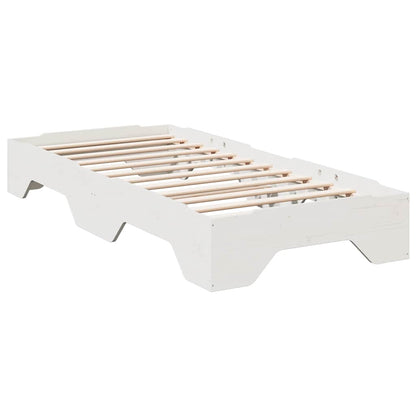 Bed Frame No Mattress Stackable White 90x190 cm Single Solid Wood