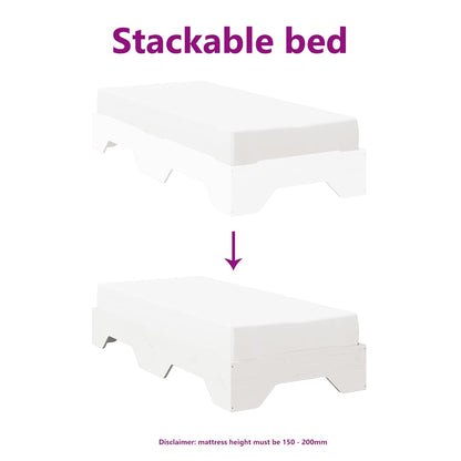 Bed Frame No Mattress Stackable White 90x190 cm Single Solid Wood