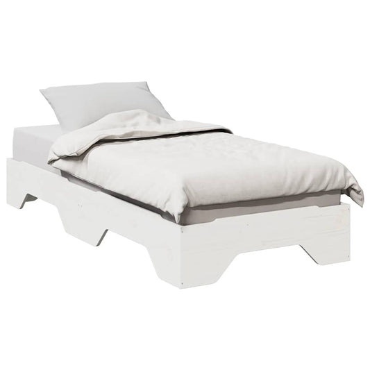 Bed Frame No Mattress Stackable White 90x190 cm Single Solid Wood
