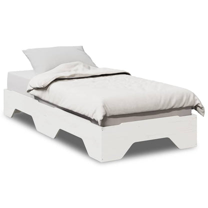 Bed Frame No Mattress Stackable White 75x190 cm Small Single Solid Wood