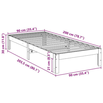 Bed Frame without Mattress Wax Brown 90x200 cm Solid Wood Pine