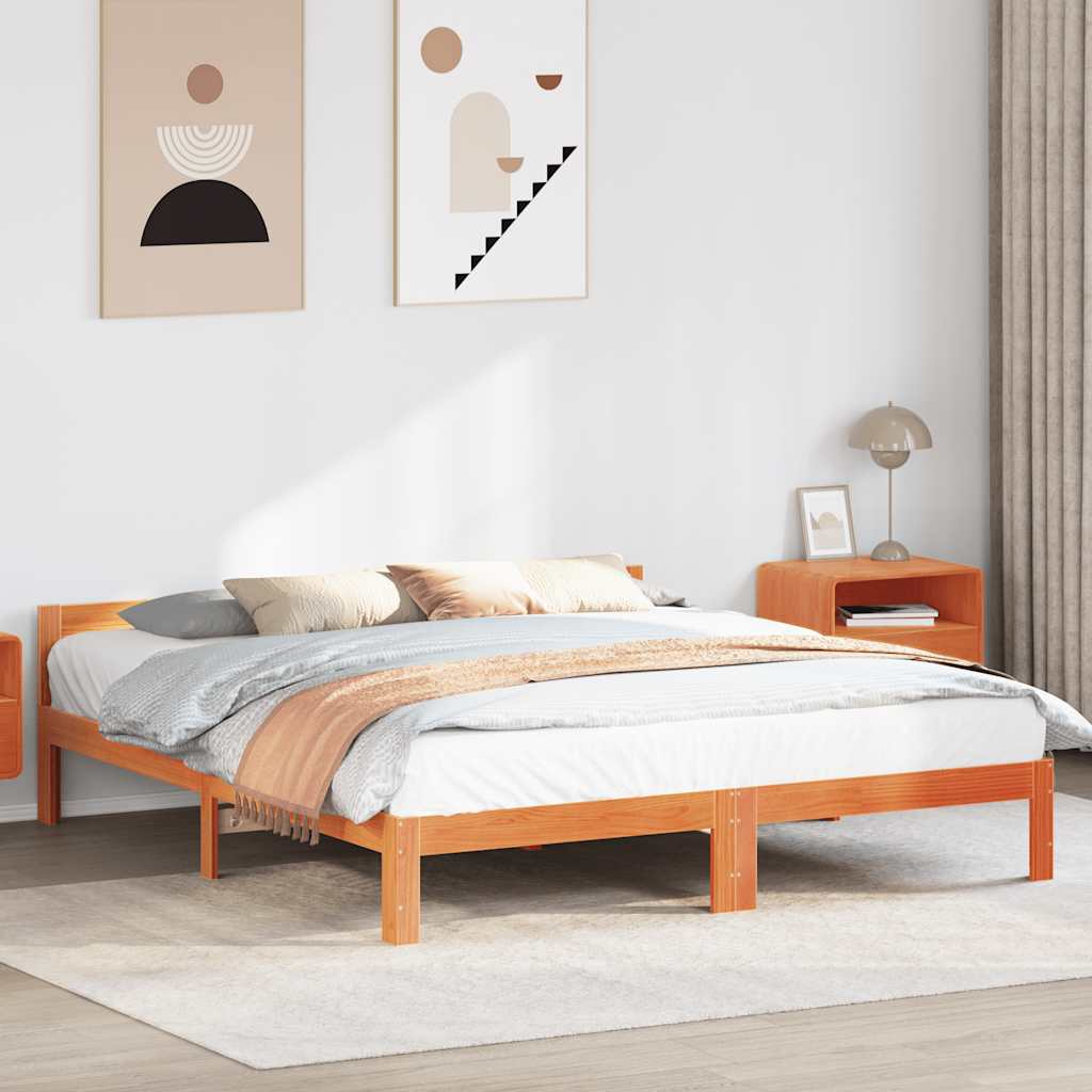 Bed Frame without Mattress Wax Brown 160x200 cm Solid Wood Pine