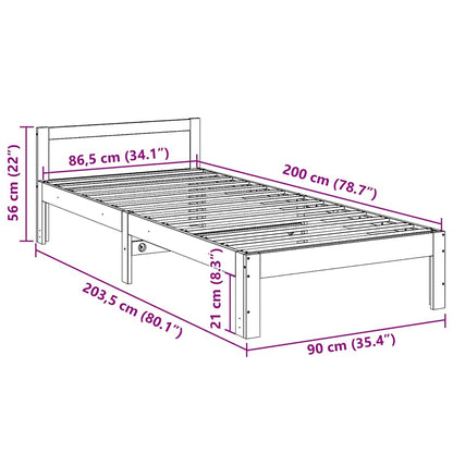 Bed Frame without Mattress White 90x200 cm Solid Wood Pine