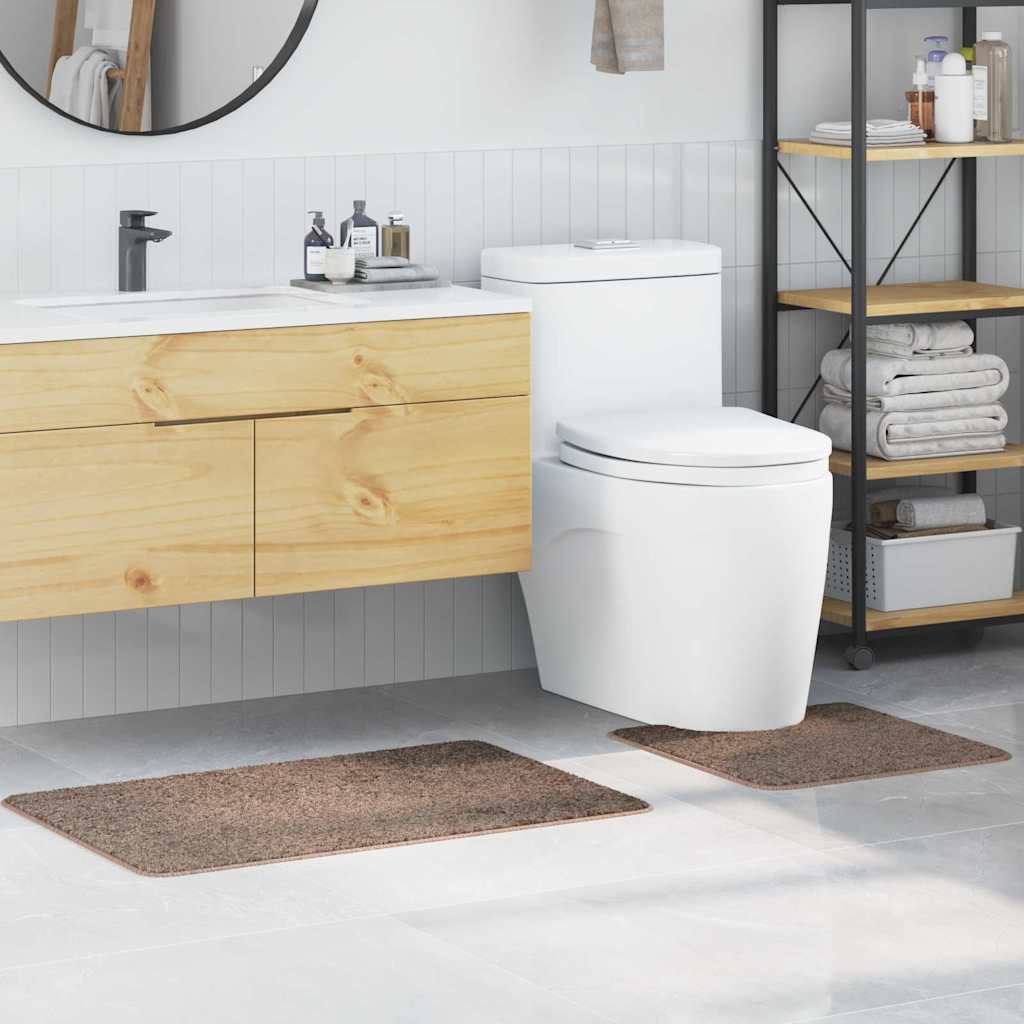 Anti-slip Bath Mat Set 2 pcs Brown PP