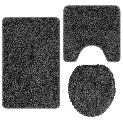 Anti-slip Bath Mat Set 3 pcs Dark grey PP