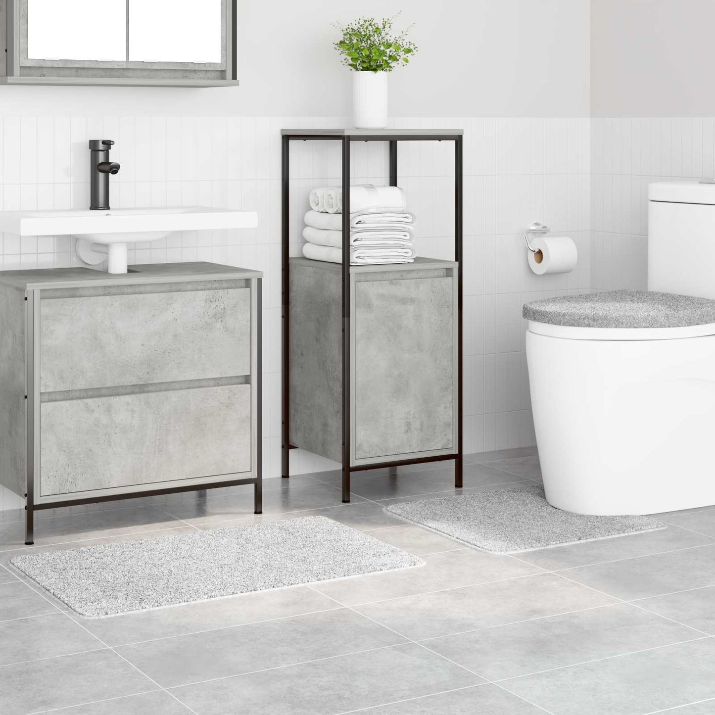 Anti-slip Bath Mat Set 3 pcs Grey PP